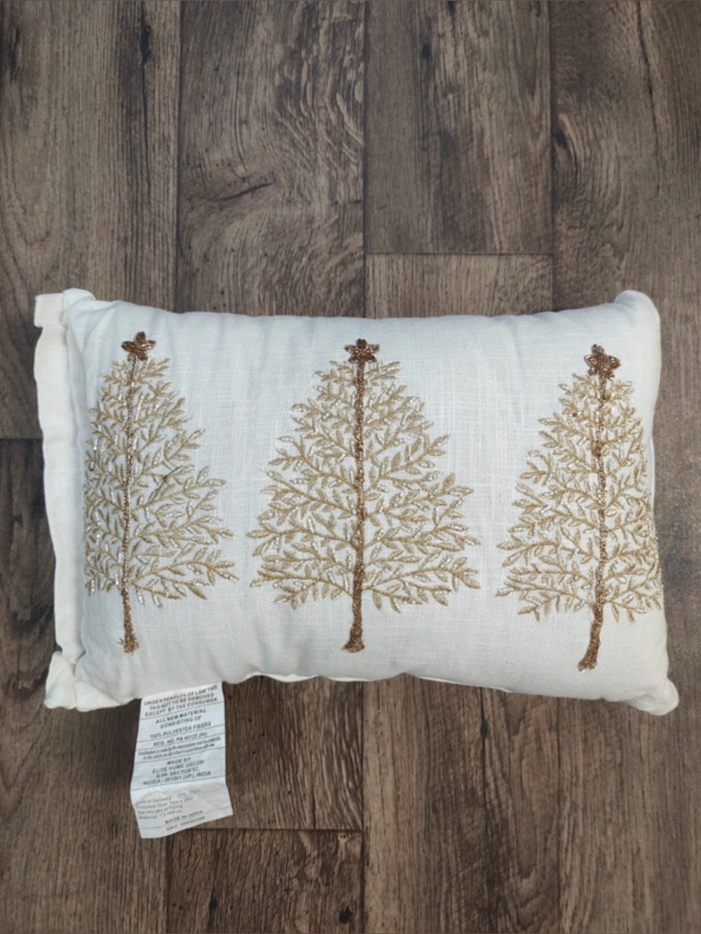 At Home x Tracey Boyd Embroidered Beaded Gold Christmas Throw Decorative Pillow